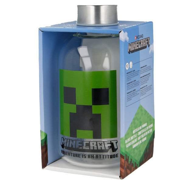 Bouteille en verre Minecraft 620ml STOR vue de face avec personnages colorés sur fond transparent