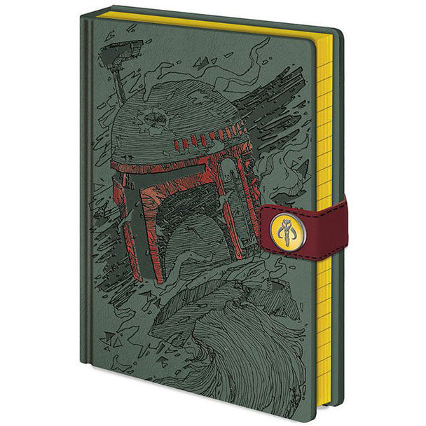 Carnet A5 premium Star Wars Boba Fett avec couverture détaillée et design exclusif PYRAMID, format 14,8x21cm.