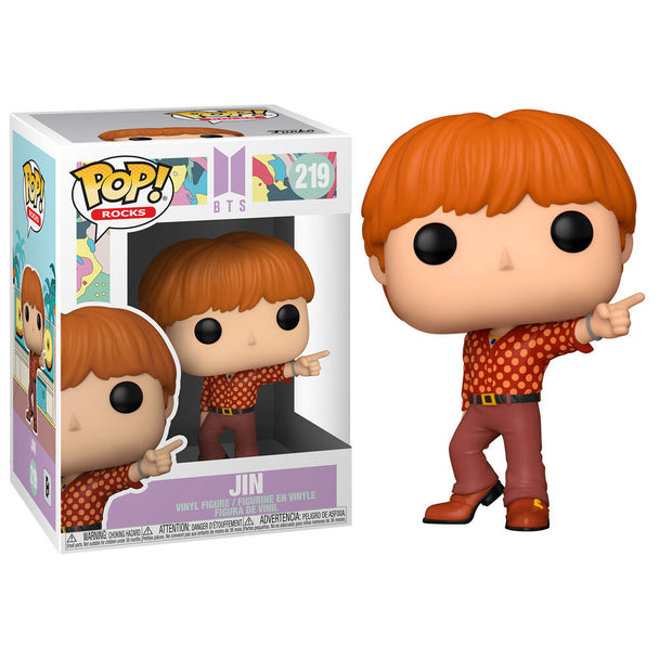 Figurine Funko POP BTS Jin Dynamite de 9 cm dans sa boîte vitrine transparente, vue de face