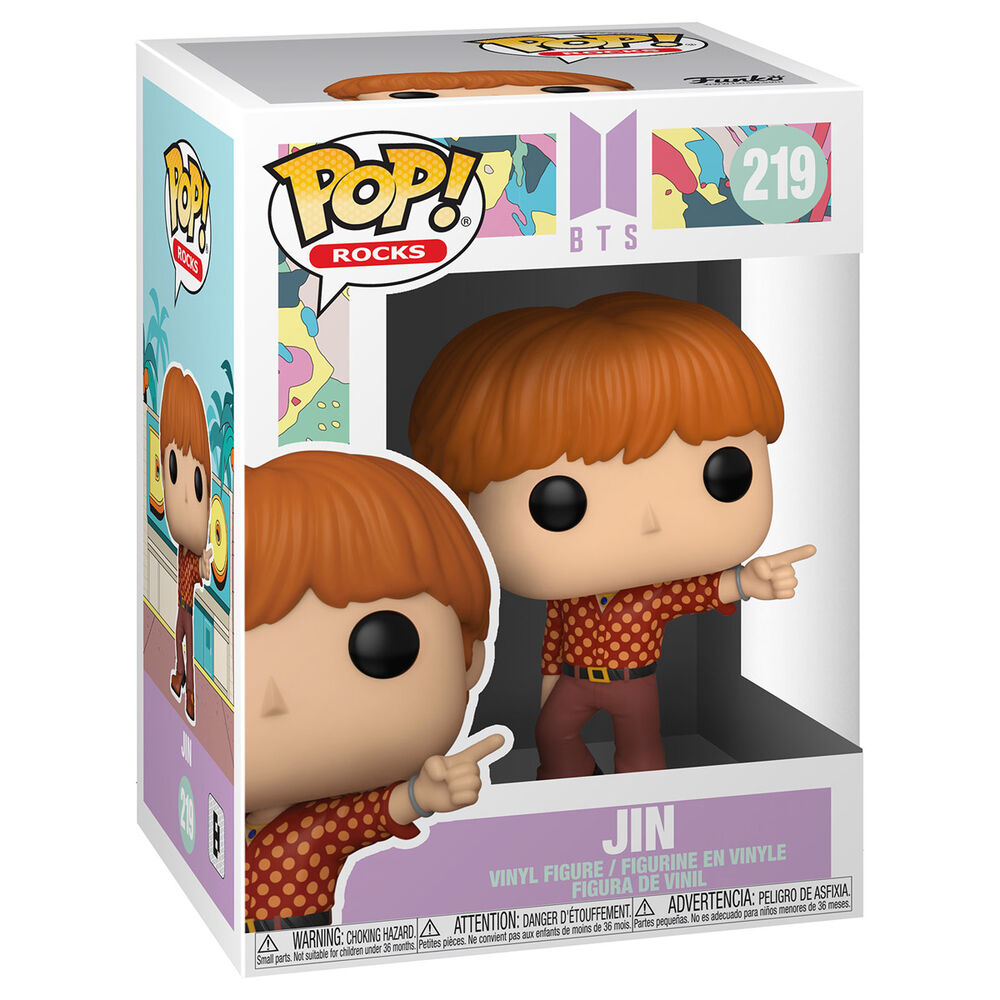 Boîte de la figurine Funko POP BTS Jin Dynamite avec logo officiel Funko et BTS visible sur le côté