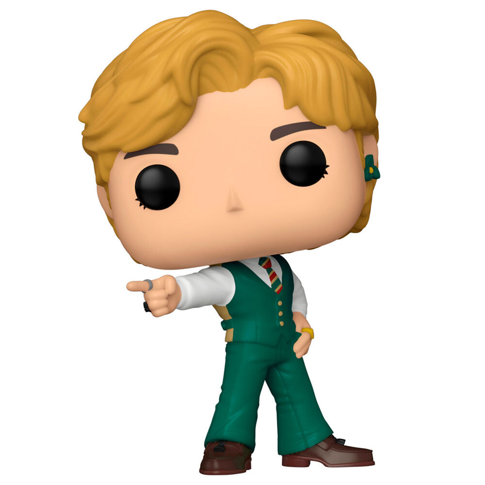 Vue rapprochée de la figurine Funko POP BTS V Dynamite montrant les détails du visage et costume