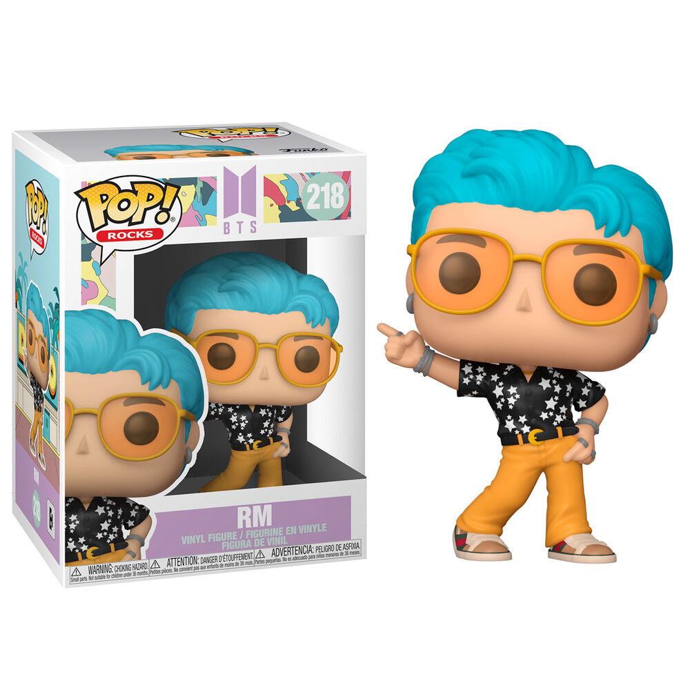 Figurine Funko POP BTS RM Dynamite vue de face avec boîte vitrine transparente