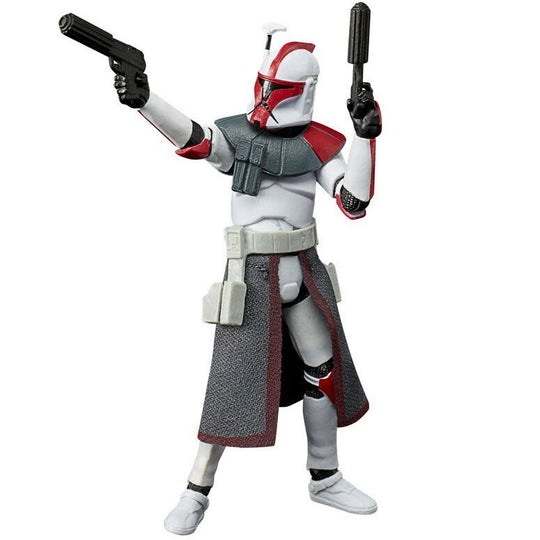 Vue latérale de la figurine Star Wars Arc Trooper Captain vintage en position dynamique