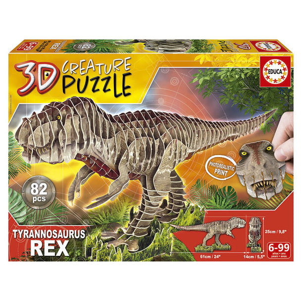Puzzle 3D T-Rex EDUCA BORRAS assemblé montrant un dinosaure réaliste en carton de 82 pièces