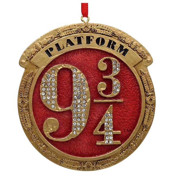 Ornement suspendu Harry Potter représentant la Voie 9 3/4 en polyrésine peinte à la main, taille 8,2 cm, idéal pour décoration ou collection.
