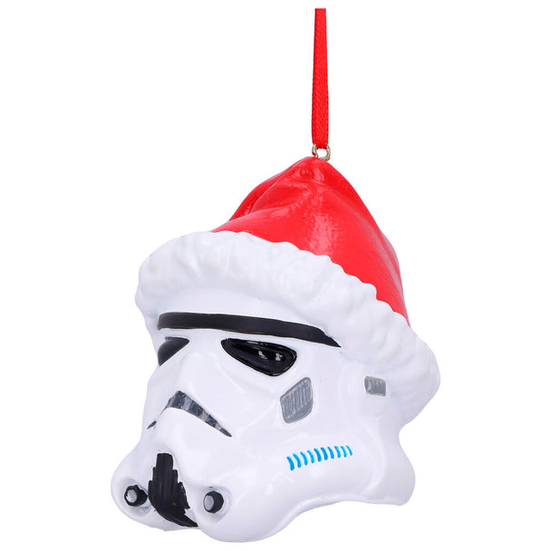 Gros plan sur le casque Stormtrooper en polyrésine peint à la main avec bonnet de Noël rouge