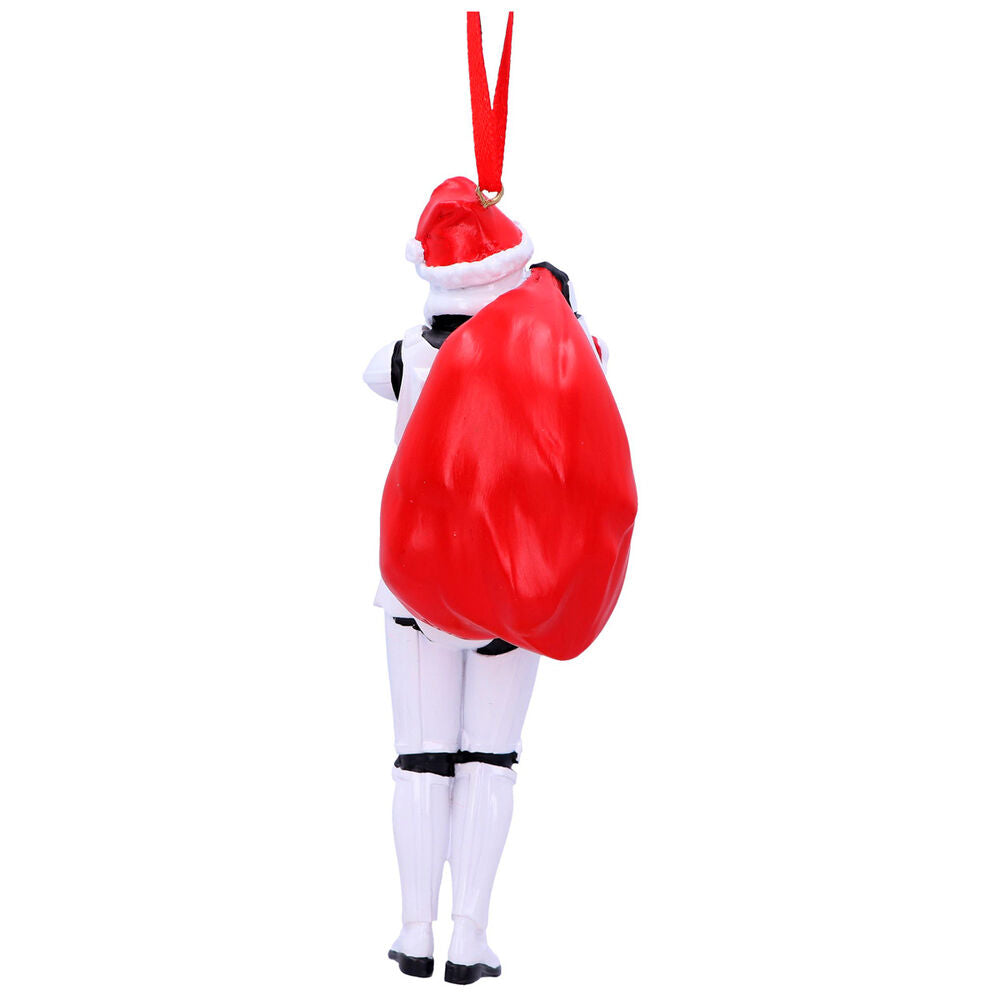 Ornement de Noël Stormtrooper suspendu sur une branche de sapin décoré