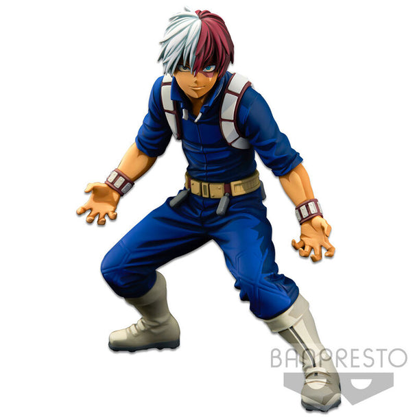 Figurine Shoto Todoroki 21cm de Banpresto issue de My Hero Academia, vue de face avec détails précis et couleurs vives.