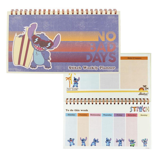 Planificateur hebdomadaire Disney Stitch de CERDÁ avec couverture bleue et illustration du personnage Stitch