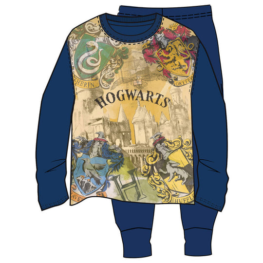 Pyjama enfant Harry Potter Hogwarts en coton blanc avec motifs officiels, présenté dans sa boîte Warner Bros Discovery.