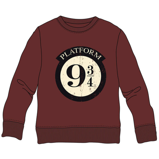 Sweat enfant Harry Potter Platform 9 3/4 en coton blanc avec logo officiel Warner Bros, parfait pour les fans de la saga.