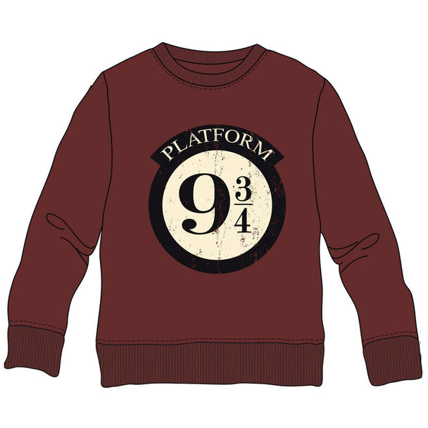 Sweat enfant Harry Potter Platform 9 3/4 en coton blanc avec logo officiel Warner Bros, parfait pour les fans de la saga.