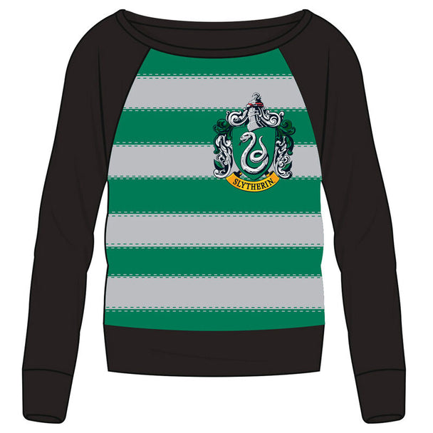 Sweatshirt femme adulte Harry Potter Slytherin, 100% coton, logo officiel vert et argent sur fond noir.