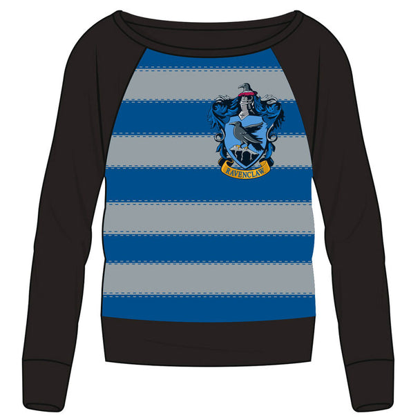Sweatshirt femme Harry Potter Ravenclaw bleu avec logo officiel Warner Bros, en coton doux et confortable.