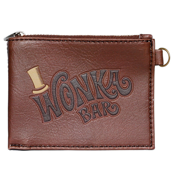 Vue de face du porte-monnaie Wonka Bar Charlie et la Chocolaterie avec design coloré et logo KARACTERMANIA