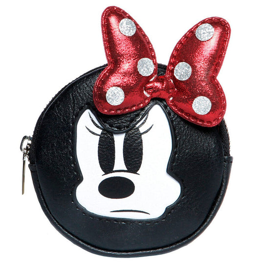 Vue avant du porte-monnaie rond Disney Minnie Angry avec fermeture éclair visible