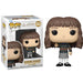 Figurine Funko POP Hermione Granger avec baguette magique, édition anniversaire Harry Potter, vue de face dans sa boîte cadeau transparente.