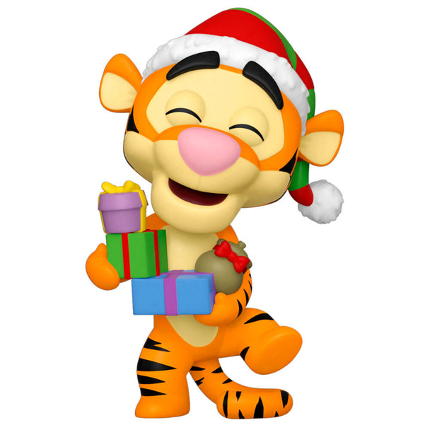 Détail de la figurine Funko POP Tigger Holiday montrant les couleurs vives et le design festif