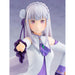 Vue rapprochée du visage expressif de la figurine Emilia en PVC de GOOD SMILE
