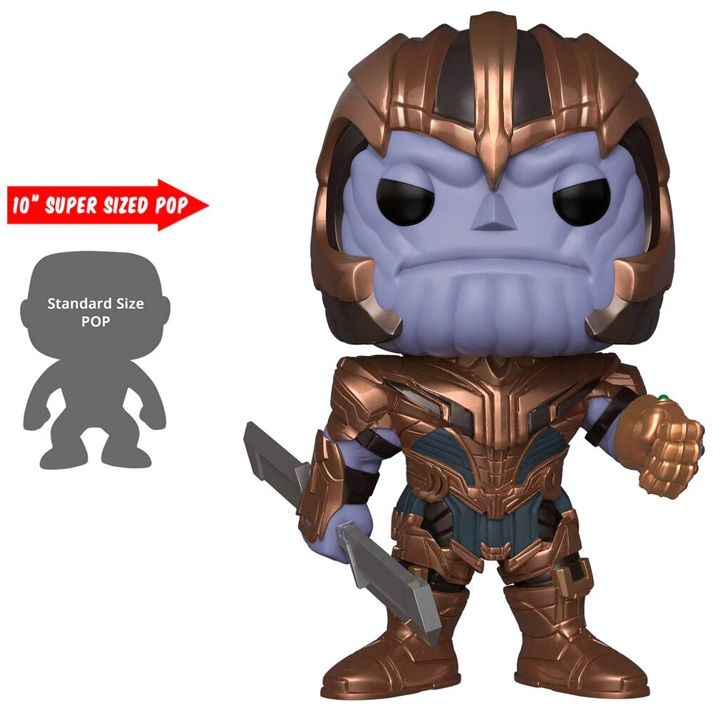 Vue latérale de la figurine Funko POP Thanos montrant sa posture imposante et ses traits précis
