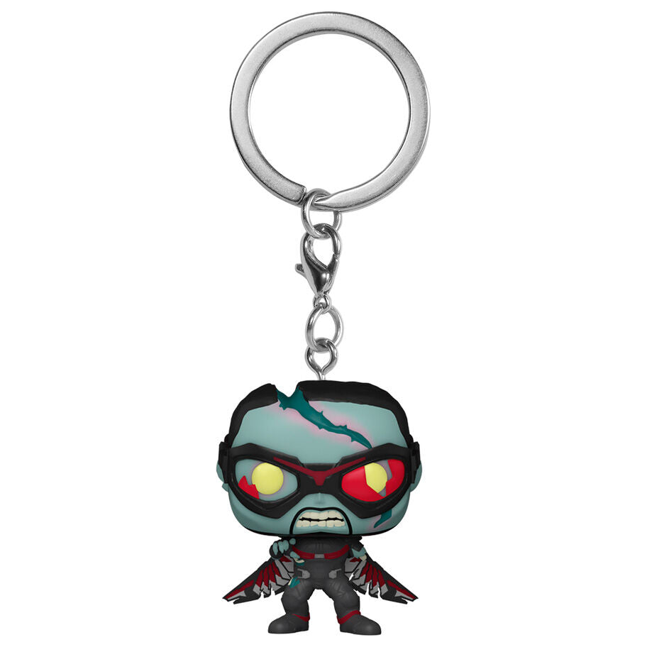 Porte-clés Marvel What If Zombie Falcon accroché à un trousseau de clés, prêt à l’usage