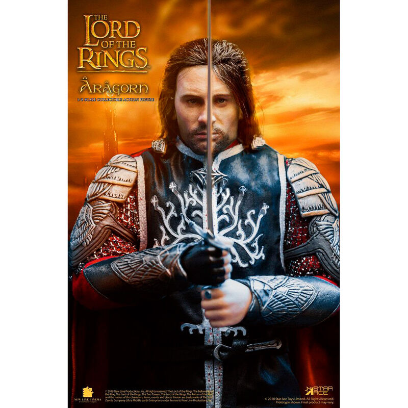 Figurine Aragorn 23cm STAR ACE montrant les articulations et accessoires inclus