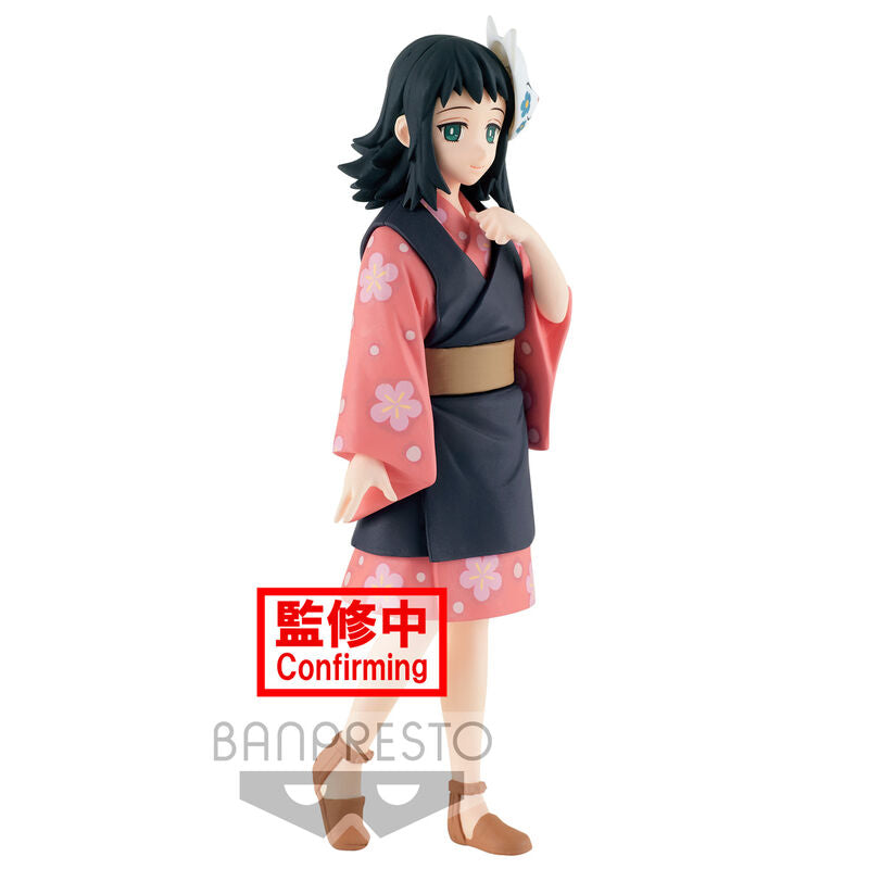 Figurine Makomo Demon Slayer Kimetsu No Yaiba présentée sur un socle, vue latérale