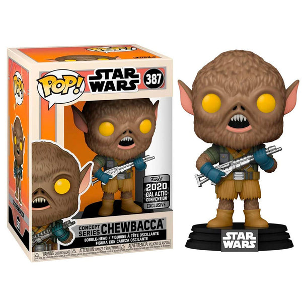 Figurine Funko POP Chewbacca exclusive Galactic Convention 2020 vue de face dans sa boîte vitrine