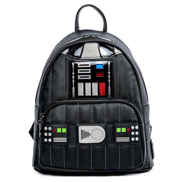 Sac à dos Loungefly Star Wars Darth Vader vu de face avec détails du casque noir emblématique