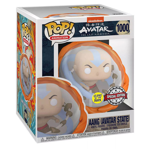 Figurine Funko POP d'Avatar Aang de 9 cm avec tous les éléments lumineux dans une boîte vitrine transparente
