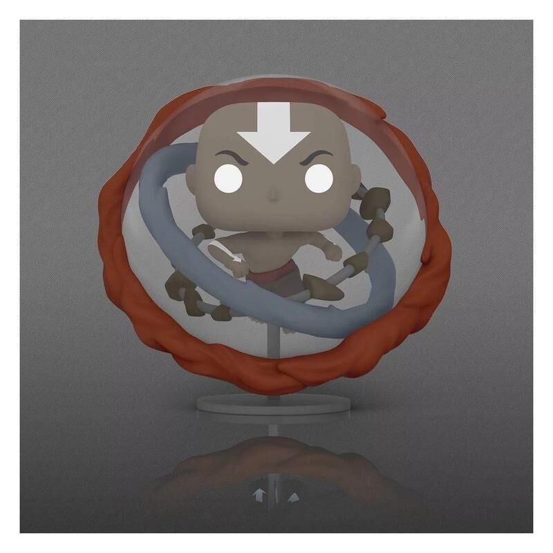 Vue de face de la boîte vitrine contenant la figurine Funko POP Avatar Aang édition limitée lumineuse