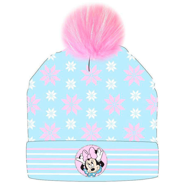 Chapeau Minnie Disney en acrylique rouge avec oreilles et nœud, taille 54-56 cm, présenté sur fond blanc.