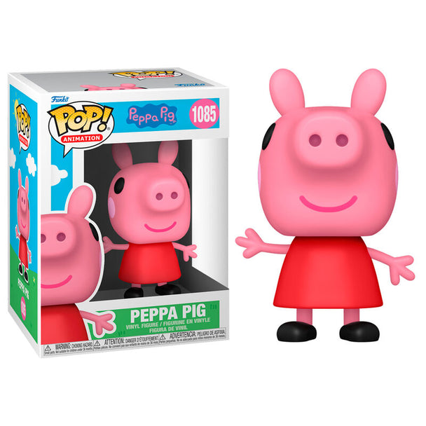 Figurine Funko POP Peppa Pig de 9 cm vue de face avec boîte vitrine transparente