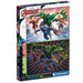Image du puzzle Marvel Avengers lumineux 104 pièces assemblé montrant les super-héros en action avec effet lumineux
