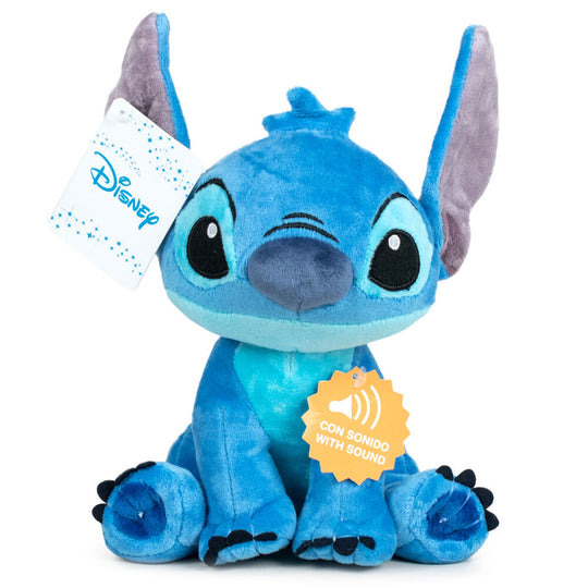 Peluche Disney Stitch bleue de 30cm signée PLAY BY PLAY, vue de face sur fond blanc.