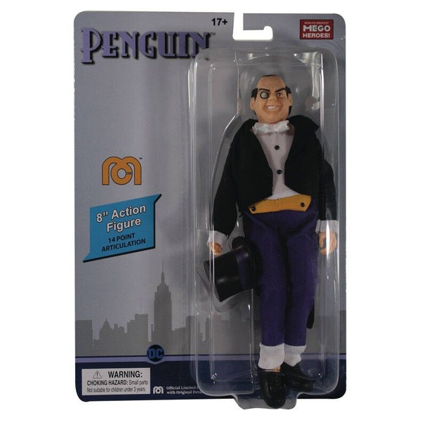 Zoom sur la tête et le visage expressif de la figurine Le Pingouin DC Comics 20cm articulée