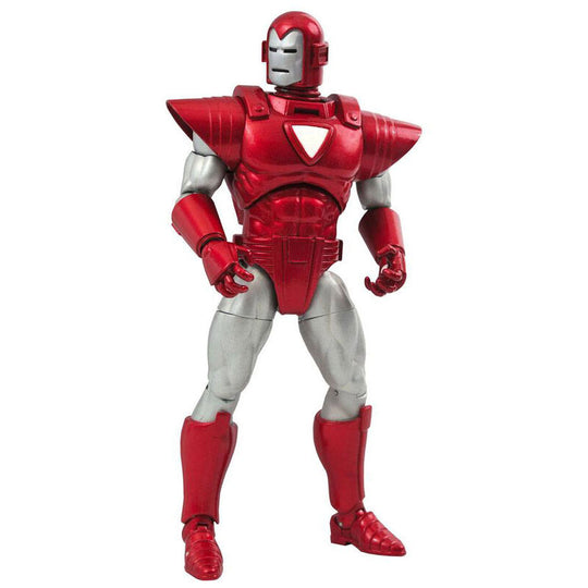 Figurine articulée Iron Man Silver Centurion 18 cm par DIAMOND SELECT, vue de face avec détails métalliques et pose dynamique.