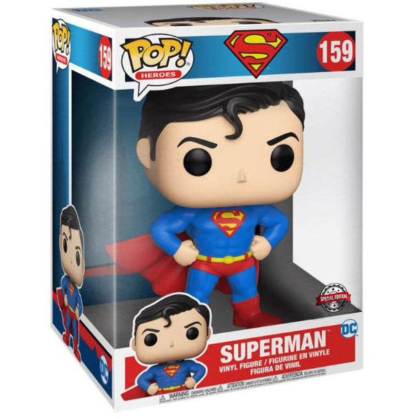 Boîte vitrine transparente contenant la figurine POP Superman exclusive FUNKO, idéale pour collectionneurs DC Comics