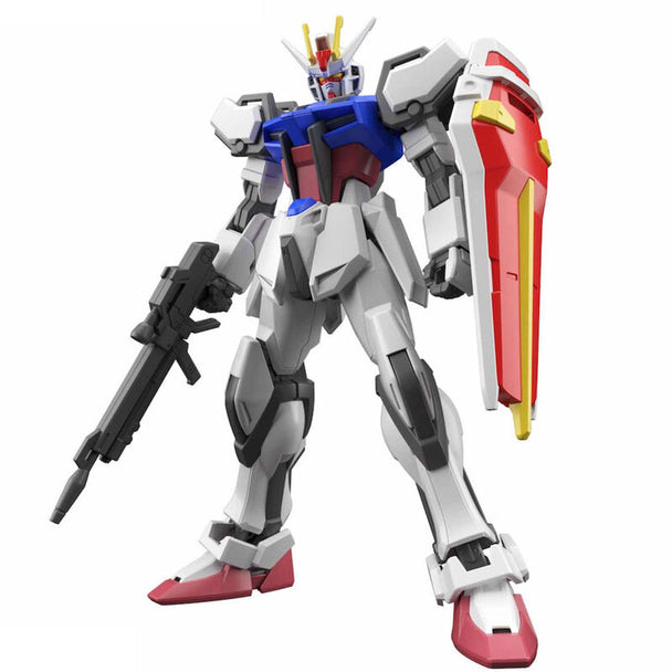 Vue avant détaillée de la figurine Strike Gundam SEED Entry Grade de Bandai Hobby.