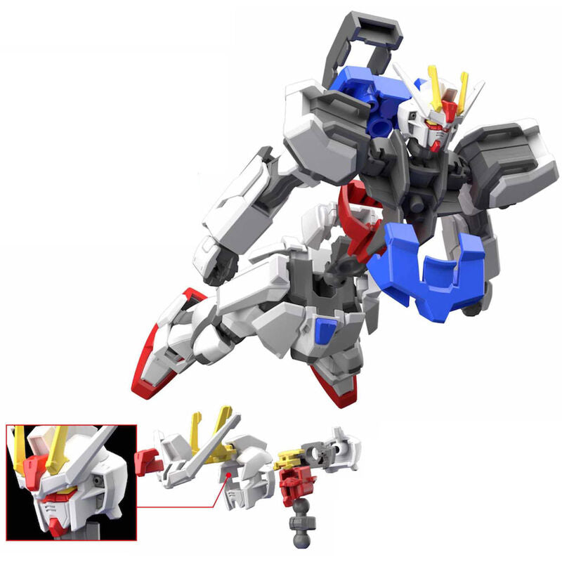 Gros plan sur les décalcomanies à l'eau appliquées sur la figurine Strike Gundam.