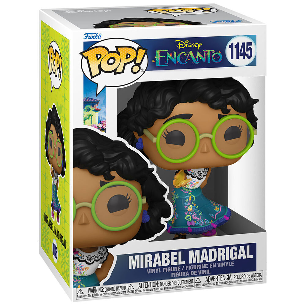 Vue rapprochée de la figurine Funko POP Mirabel Madrigal montrant les détails du visage et costume