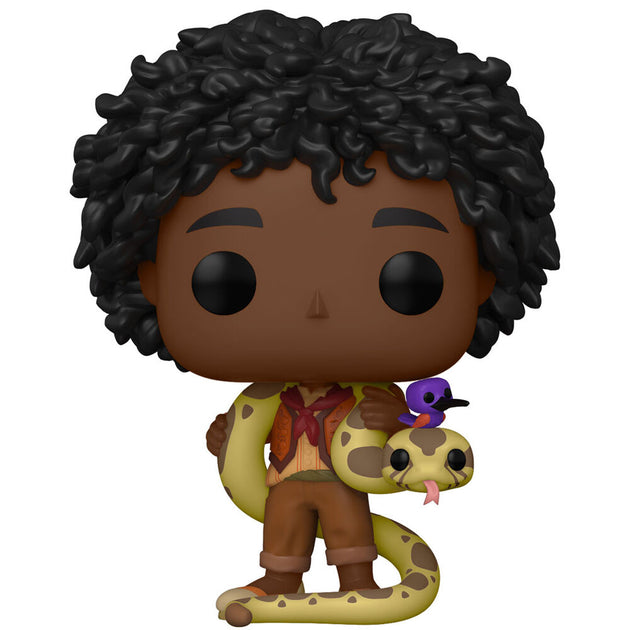 Détail de la figurine Funko POP Antonio Madrigal montrant les couleurs vives et les traits du personnage Disney Encanto