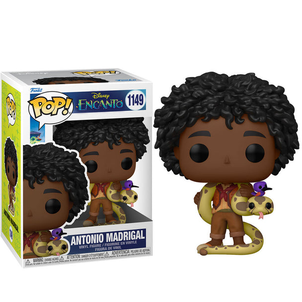 Figurine Funko POP Antonio Madrigal Disney Encanto en vinyle, vue de face dans sa boîte vitrine transparente