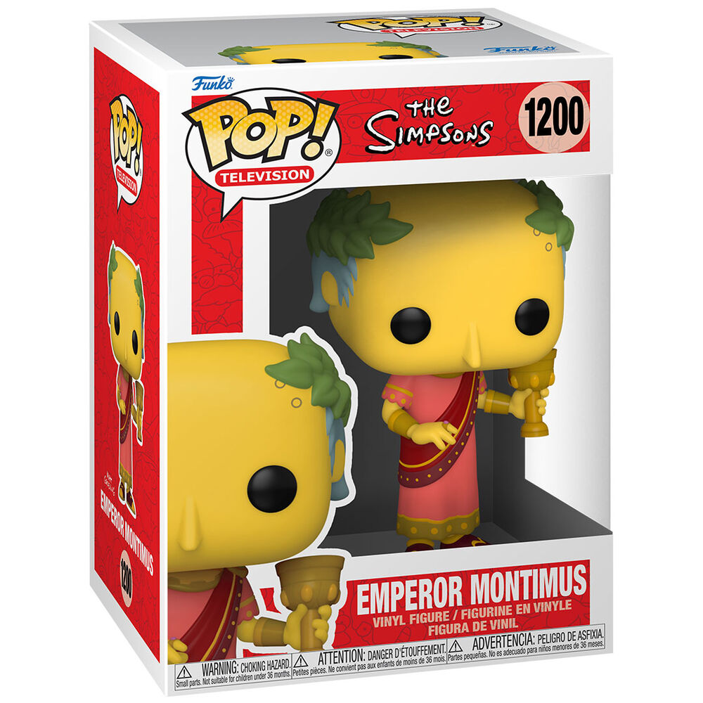 Emballage de la figurine Funko POP Simpsons Emperor Montimus montrant la boîte cadeau avec fenêtre