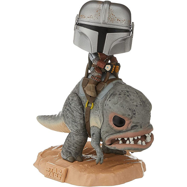 Figurine POP Star Wars The Mandalorian chevauchant Blurg montrant les couleurs et textures