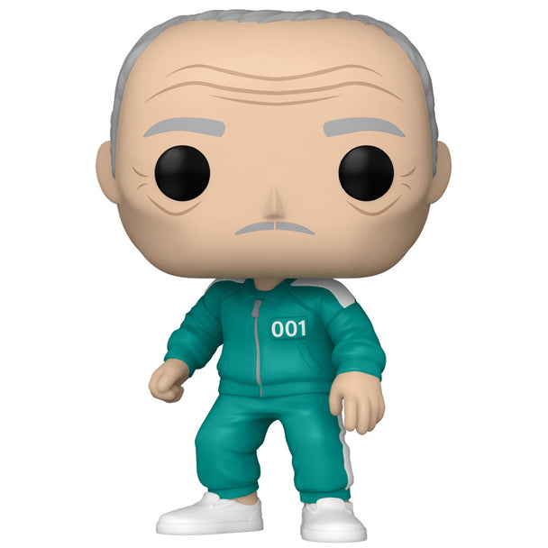 Figurine Funko POP Il-nam 001 de Squid Game en vinyle vue de face dans sa boîte cadeau transparente