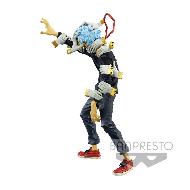 Détail rapproché du visage de Tomura Shigaraki avec expression menaçante fidèle à l’anime