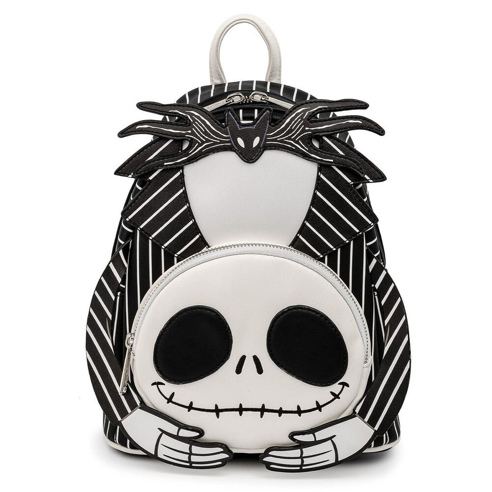 Sac à dos Loungefly Jack Skellington vue de face avec design détaillé du visage emblématique du film Disney L'Étrange Noël de Monsieur Jack
