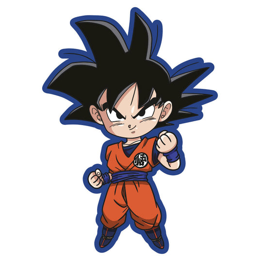 Coussin 3D Goku Dragon Ball officiel TOEI ANIMATION, dimensions 35x35 cm, design détaillé et coloré.