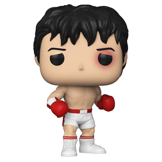 Vue rapprochée de la figurine Funko POP Rocky Balboa 45th avec détails du visage et costume